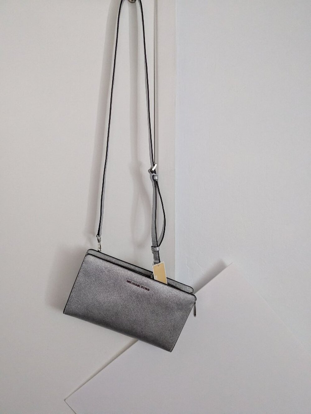 Michael Kors Silver Leather Crossbody Clutch